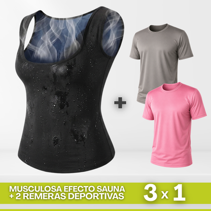 Musculosa Modeladora Mujer Efecto Sauna + Remeras Deportivas  3 x 1